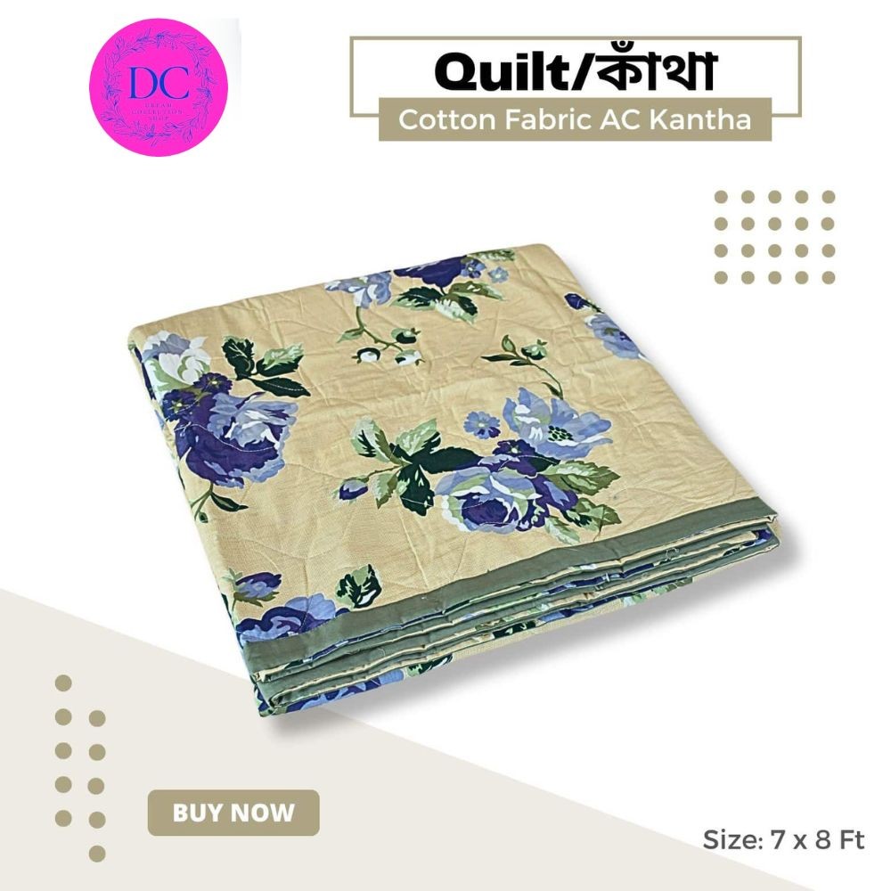Blue Flower Quilted AC Kantha