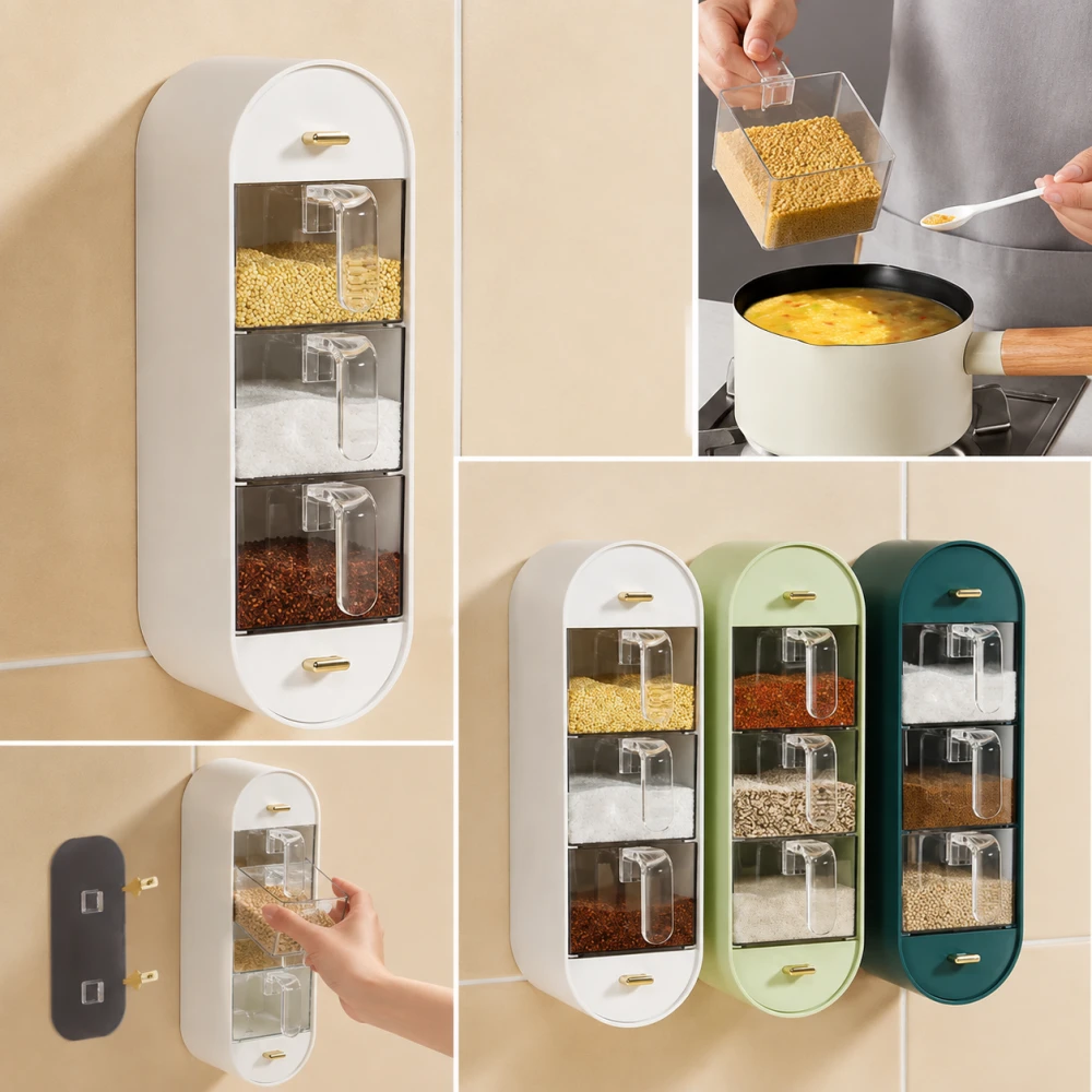 3-Tier Wall Mounted Spice Storage Box