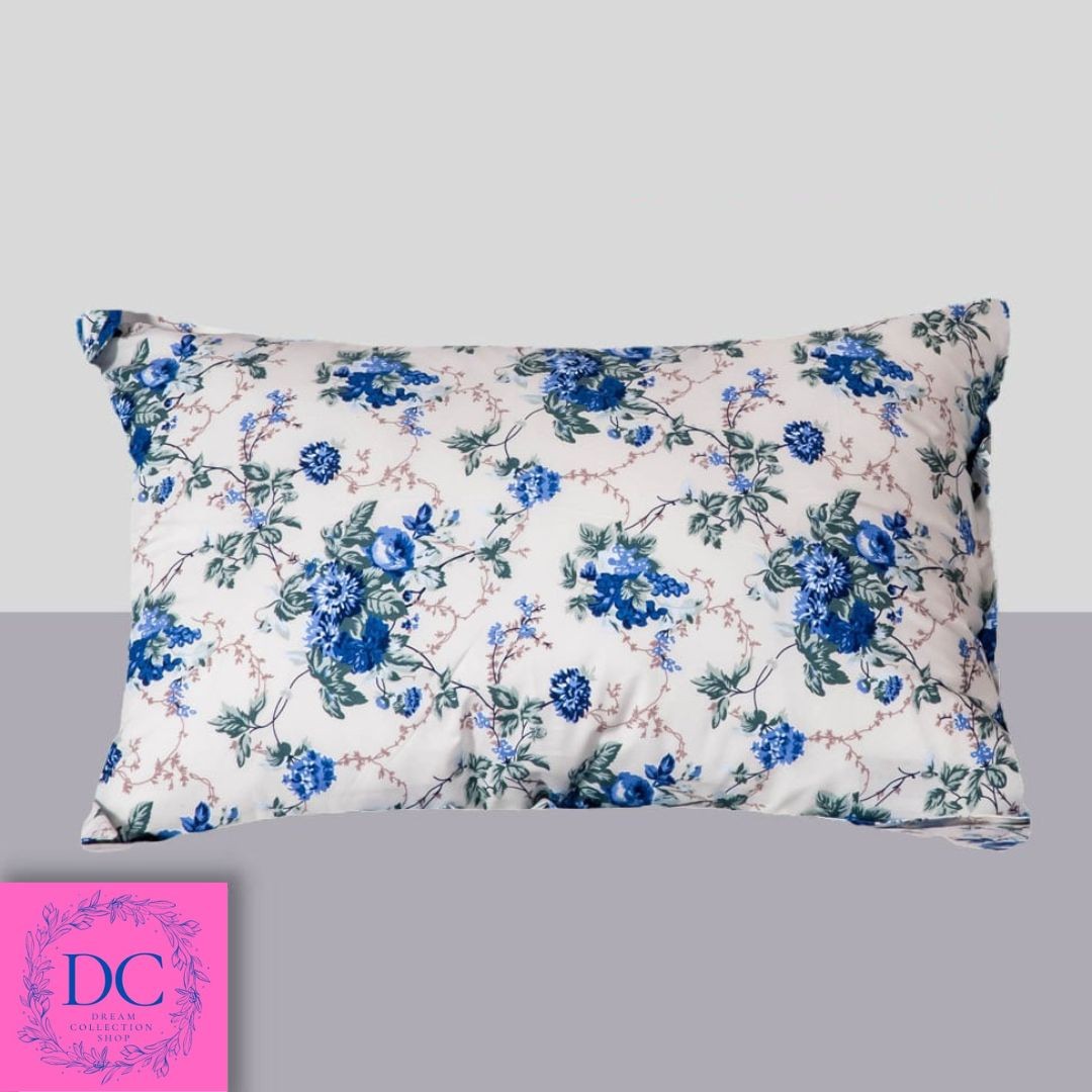 Blue Flower White Printed Head Pillow Case