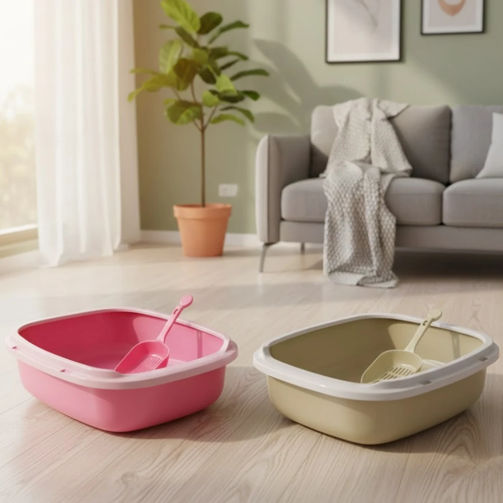 Cat Litter Box With Free Scoop - 1Pcs ( Large Size ) Multicolor