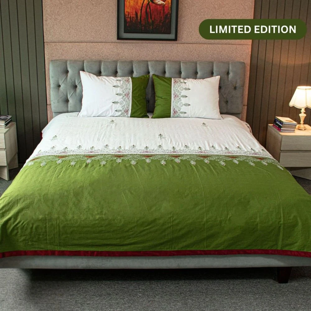 Evergreen Serenity Embroidered Bed Sheet