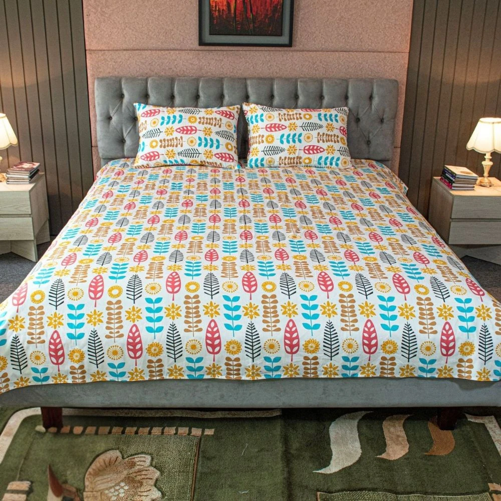Leaf & Light Printed Bed Sheet – Yellow