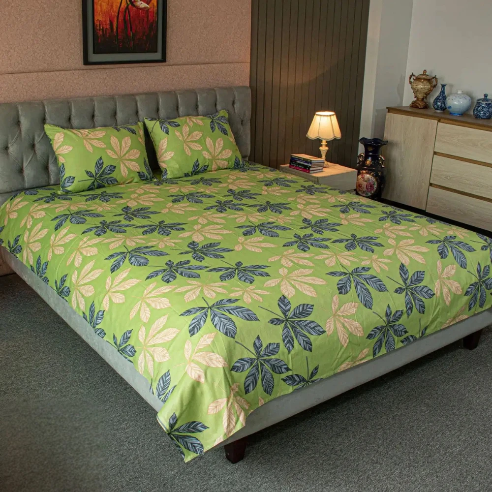 Leafscape Printed Bed Sheet – Green