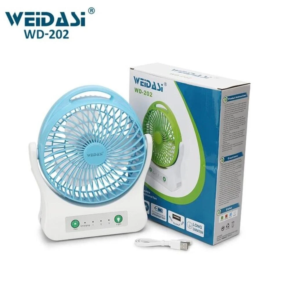 WEIDASI Rechargeable Fan WD-202 Portable mini USB with Light.