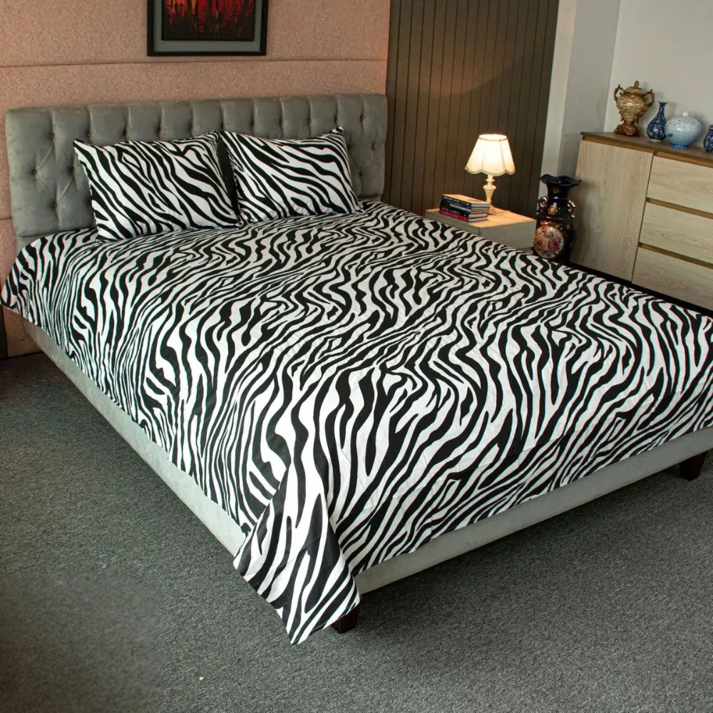 Zebra Printed King Bed Sheet – Black